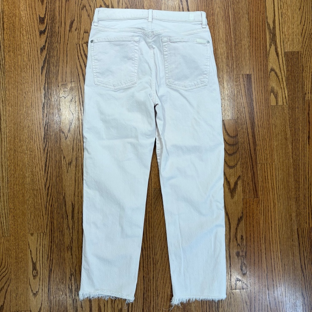 7 For All Mankind White High Waist Cropped Straight Jeans - Picture 7 of 16